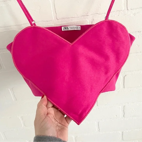 Zara Pink Heart Bandeau Crop Top Adjustable Straps Sz M - Picture 3 of 10
